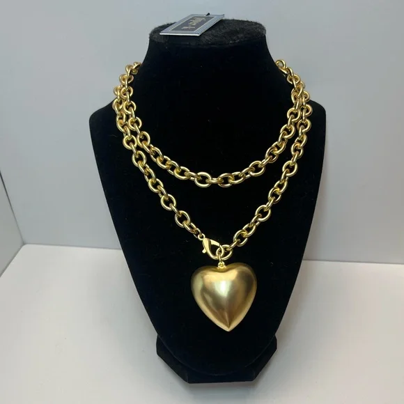 NWT ⚜️💛⚜️ Piper K Gorgeous Golden Tone Heart Pendant Convertible Necklace - Picture 3 of 15